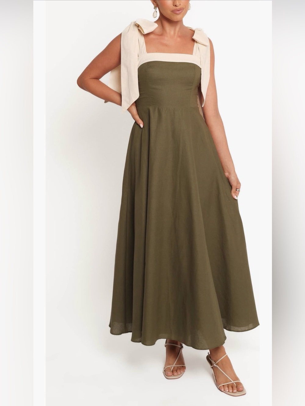 Petal & Pup Olinda Bow Strap Cotton & Linen Maxi Dress